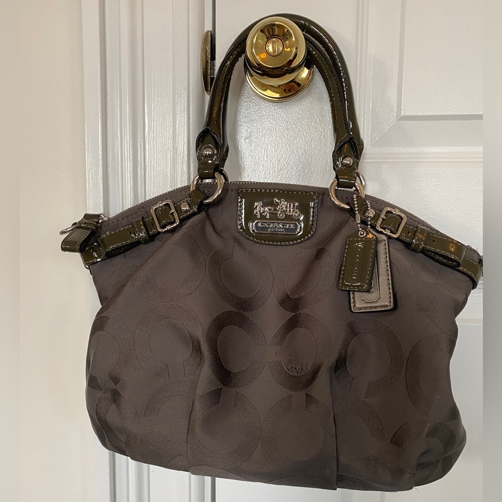Coach Gray Medium Logo Bag with Detachable Strap, Silver Hardware